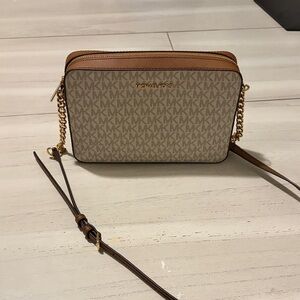Michael Kors Cream and Brown Crossbody Bag